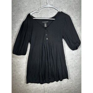 Apostrophe Stretch Tunic Shirt Black Size Small Lightweight V-neck Button-up top